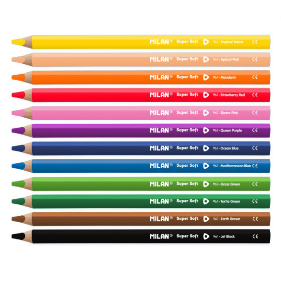 Χρωματιστά μολύβια, Super Soft, 6 mm, 12 χρώματα + ξύστρα Milan 233853 2
