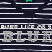 Βαμβακερή μπλούζα σε λευκή μπλε λωρίδα με τύπωμα Benetton 233913 2