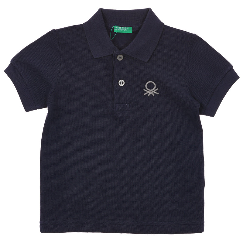 Βαμβακερή μπλούζα με κοντά μανίκια και γιακά για ένα μωρό, σκούρο μπλε  234016