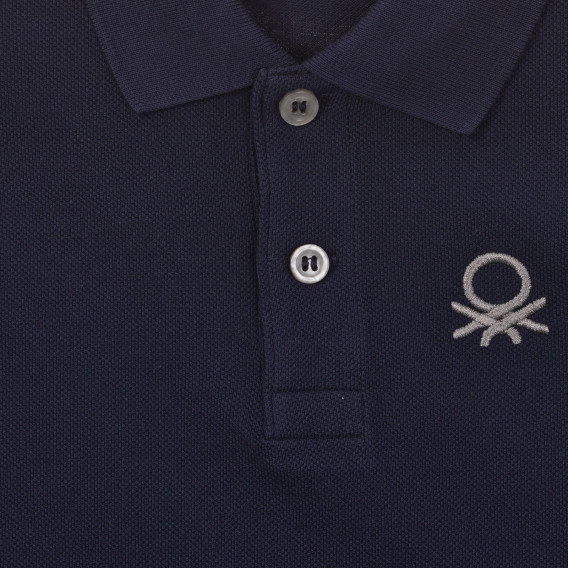 Βαμβακερή μπλούζα με κοντά μανίκια και γιακά για ένα μωρό, σκούρο μπλε Benetton 234017 2