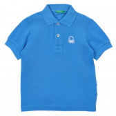 Βαμβακερή μπλούζα με κοντά μανίκια και γιακά για ένα μωρό, μπλε Benetton 234056 