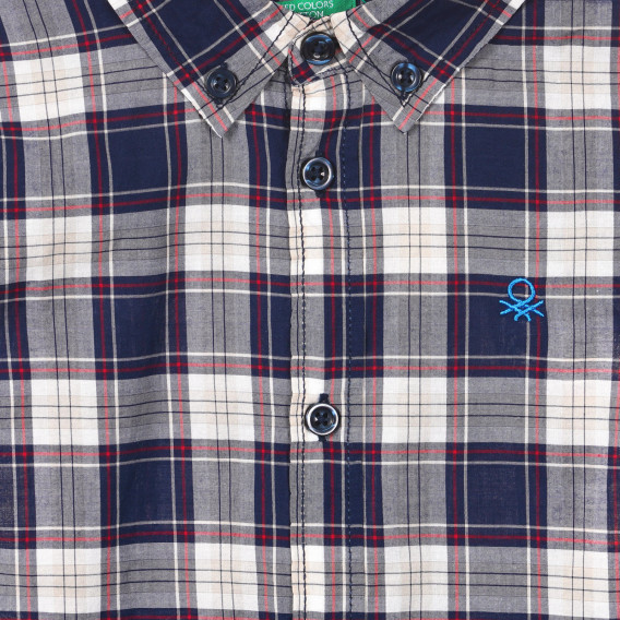 Βαμβακερό καρό πουκάμισο με μακριά μανίκια, μπλε Benetton 234202 2