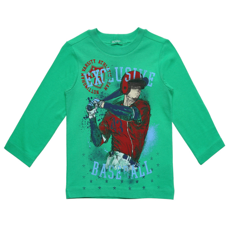 Βαμβακερή μπλούζα με μακριά μανίκια και γραφικό σχέδιο, πράσινο  234231