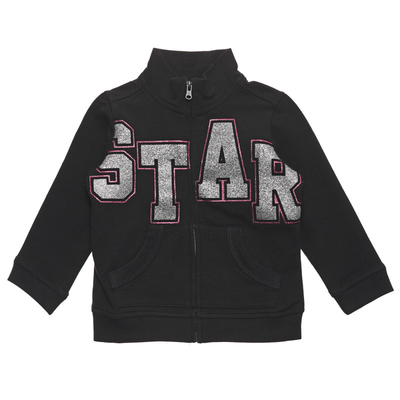 Βαμβακερή μπλούζα με λεζάντα STAR, μαύρο  234299