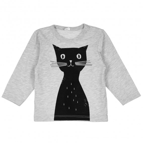 Μακρυμάνικη βαμβακερή μπλούζα με μαύρο γατάκι απλικέ για κοριτσάκι Pinokio 234948 2