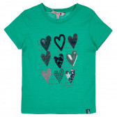 Κοντομάνικη μπλούζα σε γαλάζιο χρώμα με απλικέ καρδιές, για κορίτσι Boboli 235004 