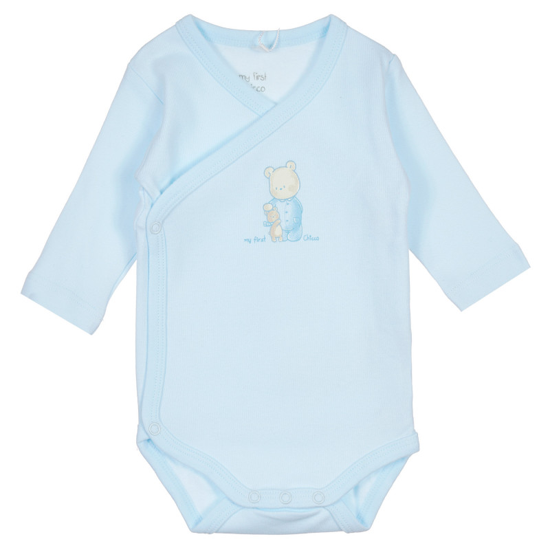 Κοντομάνικο φορμάκι με απλικέ σχέδιο αρκουδάκι, σε μπλε χρώμα, για αγόρι  235094