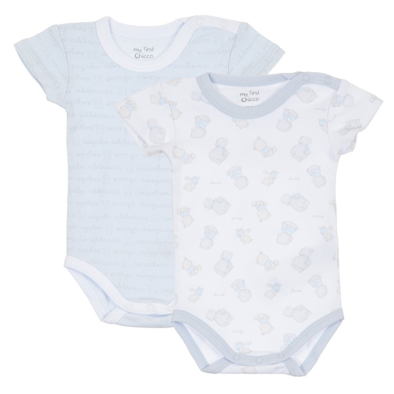 Σετ 2 μακρυμάνικα φορμάκια για αγόρι, σε γαλάζιο και λευκό χρώμα με τυπωμένα σχέδια  236256