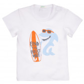 Βαμβακερή μπλούζα με τύπωμα καρχαρία για μωρό, λευκό Benetton 236355 