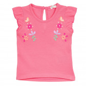 Βαμβακερή μπλούζα με απλικέ λουλούδια για ένα μωρό, ροζ Benetton 236367 