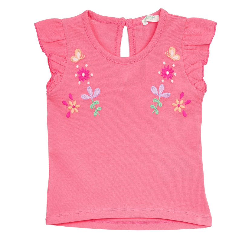 Βαμβακερή μπλούζα με απλικέ λουλούδια για ένα μωρό, ροζ  236367
