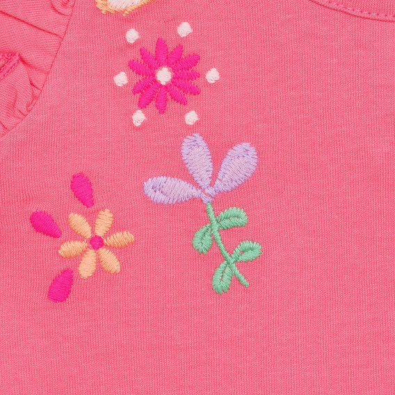 Βαμβακερή μπλούζα με απλικέ λουλούδια για ένα μωρό, ροζ Benetton 236368 2