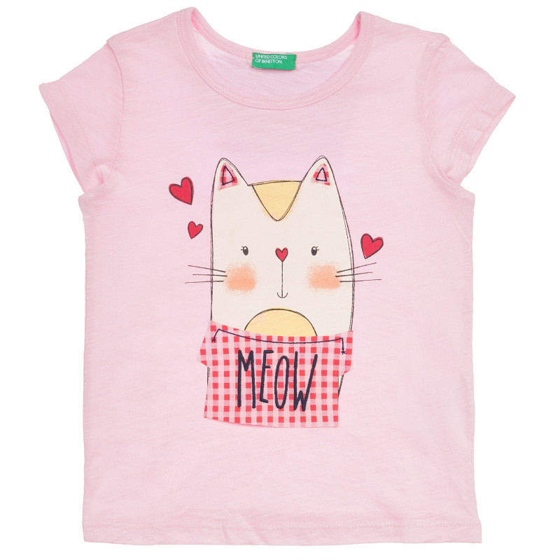 Βαμβακερό μπλουζάκι με τύπωμα γάτας με κασκόλ για ένα μωρό, ροζ  236391