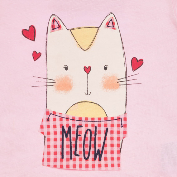 Βαμβακερό μπλουζάκι με τύπωμα γάτας με κασκόλ για ένα μωρό, ροζ Benetton 236392 2