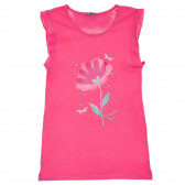 Βαμβακερό μπλουζάκι με διακόσμηση λουλούδι, ροζ Benetton 236411 