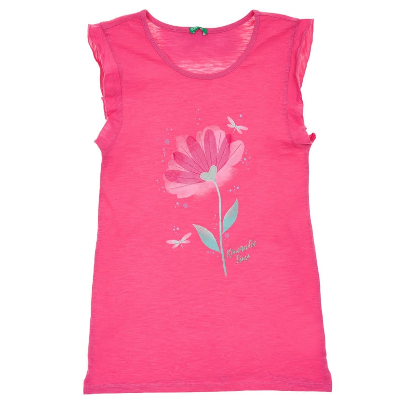 Βαμβακερό μπλουζάκι με διακόσμηση λουλούδι, ροζ  236411
