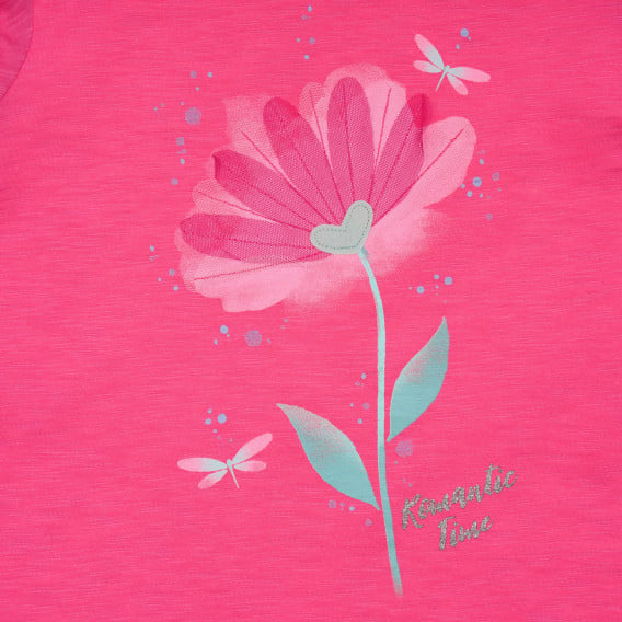 Βαμβακερό μπλουζάκι με διακόσμηση λουλούδι, ροζ Benetton 236412 2