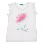 Βαμβακερό μπλουζάκι με σούφρες και στάμπα για μωρό, λευκό Benetton 236423 