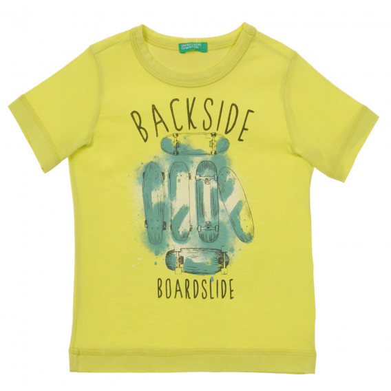 Βαμβακερό μπλουζάκι με εκτύπωση skateboard για μωρό, ανοιχτό πράσινο Benetton 236467 