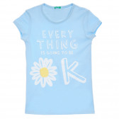 Βαμβακερό μπλουζάκι με στάμπα και σχέδιο μαργαρίτα, γαλάζιο Benetton 236498 
