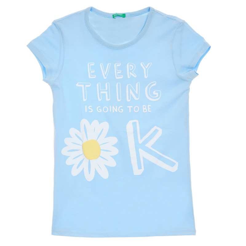 Βαμβακερό μπλουζάκι με στάμπα και σχέδιο μαργαρίτα, γαλάζιο  236498