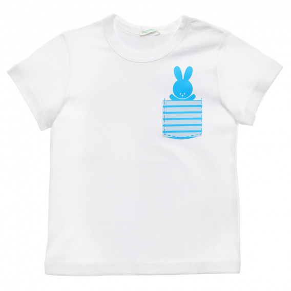 Βαμβακερό μπλουζάκι με τύπωμα λαγουδάκι για ένα μωρό, σε λευκό χρώμα Benetton 236542 