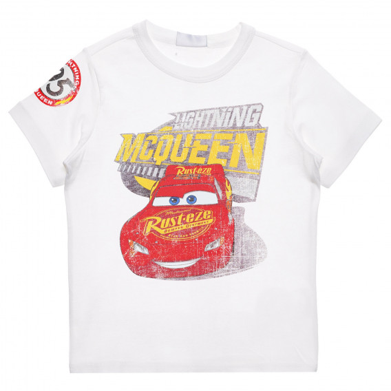 Βαμβακερό μπλουζάκι με τύπωμα Lightning McQueen για ένα μωρό, λευκό Benetton 236566 