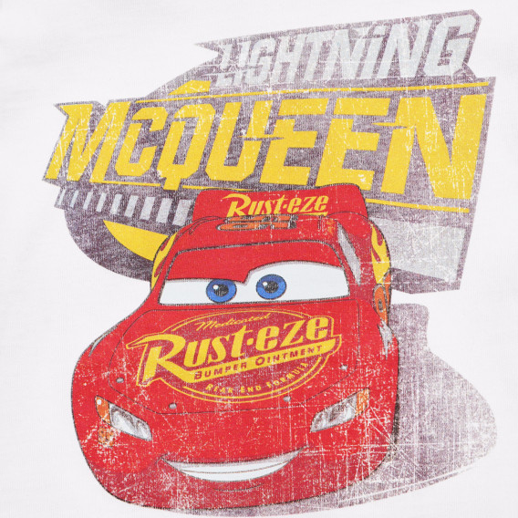 Βαμβακερό μπλουζάκι με τύπωμα Lightning McQueen για ένα μωρό, λευκό Benetton 236569 3
