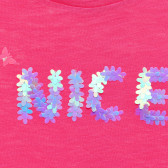 Βαμβακερό μπλουζάκι με λεζάντα πούλιες σε σχήμα λουλουδιών, ροζ Benetton 236599 2