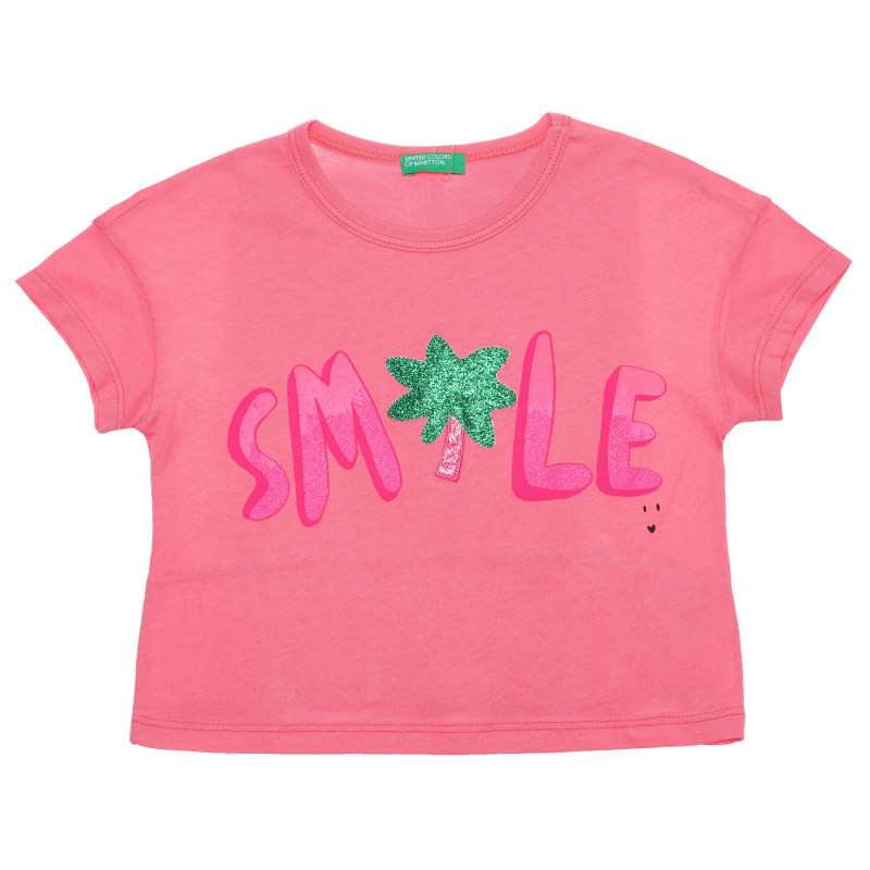 Βαμβακερό μπλουζάκι με τη λεζάντα Smile, ροζ  236647