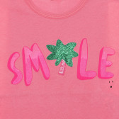 Βαμβακερό μπλουζάκι με τη λεζάντα Smile, ροζ Benetton 236648 2