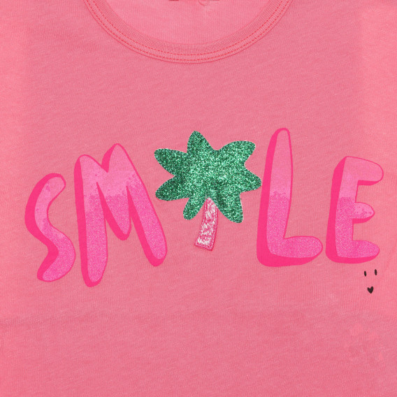 Βαμβακερό μπλουζάκι με τη λεζάντα Smile, ροζ Benetton 236648 2
