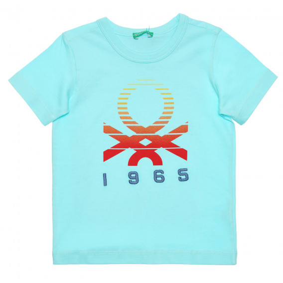 Βαμβακερό μπλουζάκι με το λογότυπο της μάρκας για ένα μωρό, γαλάζιο Benetton 236651 