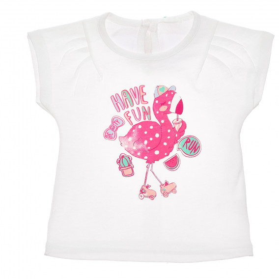 Βαμβακερή μπλούζα με κοντά μανίκια για ένα μωρό, λευκό Benetton 236663 