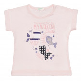 Βαμβακερό μπλουζάκι με τύπωμα για ένα μωρό, σε ροζ χρώμα Benetton 236691 