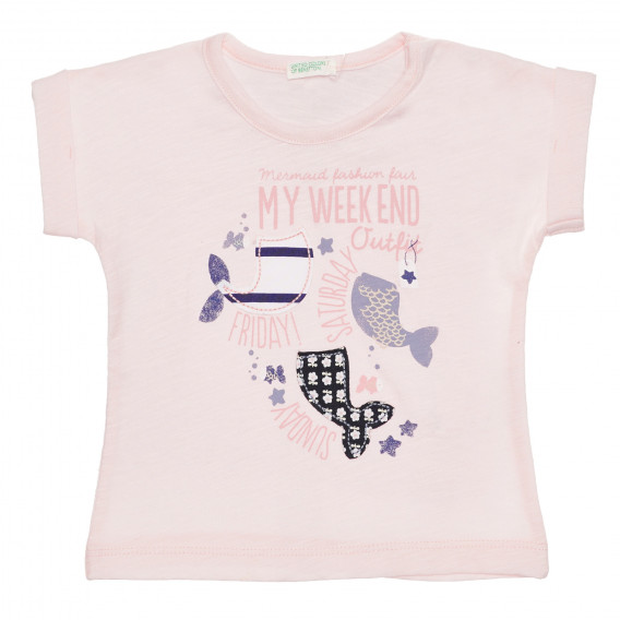 Βαμβακερό μπλουζάκι με τύπωμα για ένα μωρό, σε ροζ χρώμα Benetton 236691 