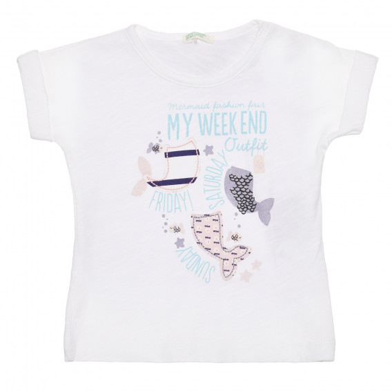 Βαμβακερό μπλουζάκι με τύπωμα για μωρό, λευκό Benetton 236695 