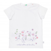 Βαμβακερό μπλουζάκι με γραφικό σχέδιο σε λευκό. Benetton 236699 