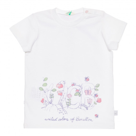 Βαμβακερό μπλουζάκι με γραφικό σχέδιο σε λευκό. Benetton 236699 