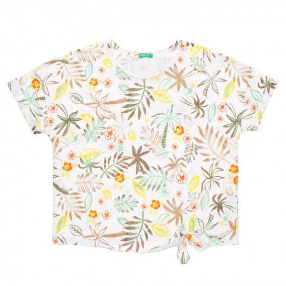 Βαμβακερό μπλουζάκι με φλοράλ τύπωμα, σε λευκό Benetton 236739 
