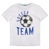 Βαμβακερό μπλουζάκι με τύπωμα ποδοσφαίρου, λευκό Benetton 236779 