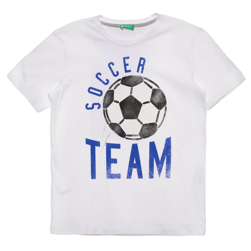 Βαμβακερό μπλουζάκι με τύπωμα ποδοσφαίρου, λευκό  236779