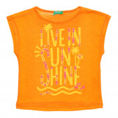 Βαμβακερό μπλουζάκι με τύπωμα και λεζάντα για ένα μωρό, πορτοκαλί Benetton 236831 