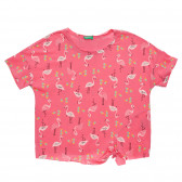 Βαμβακερή μπλούζα με φλαμίνγκο, ροζ Benetton 236835 