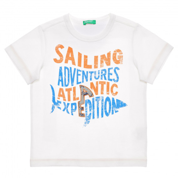 Βαμβακερό μπλουζάκι με γραφικό σχέδιο για ένα μωρό σε λευκό χρώμα Benetton 236839 