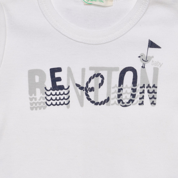 Βαμβακερό μπλουζάκι με τύπωμα επωνυμίας για ένα μωρό, λευκό Benetton 236866 3
