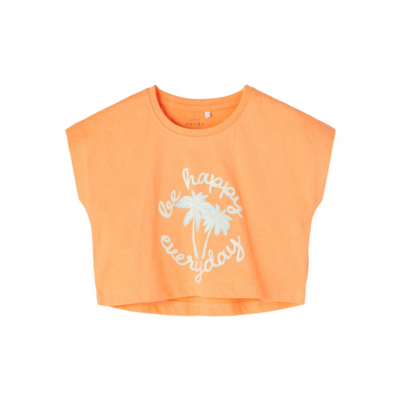Μπλουζάκι από οργανικό βαμβάκι με τύπωμα φοίνικα, σε πορτοκαλί χρώμα Name it 236926 