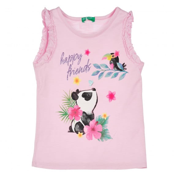 Βαμβακερή μπλούζα με τύπωμα πάντα για ένα μωρό, ανοιχτό ροζ Benetton 236956 