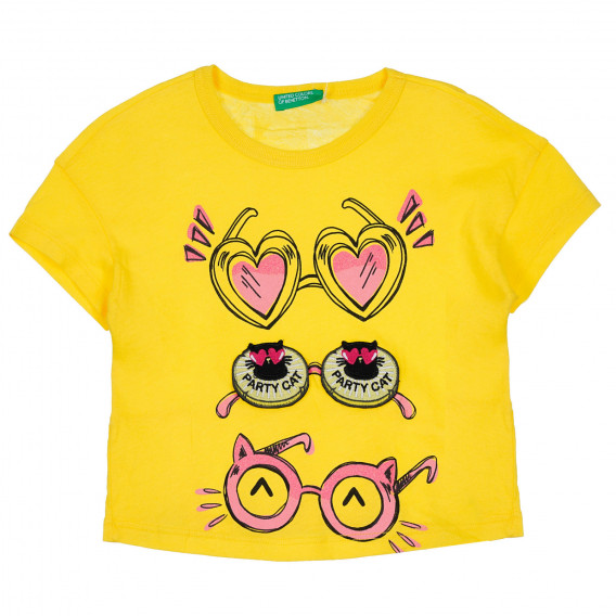 Βαμβακερό μπλουζάκι με γυαλιά για ένα μωρό, κίτρινο Benetton 236980 