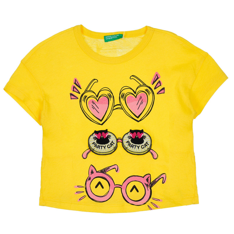 Βαμβακερό μπλουζάκι με γυαλιά για ένα μωρό, κίτρινο  236980